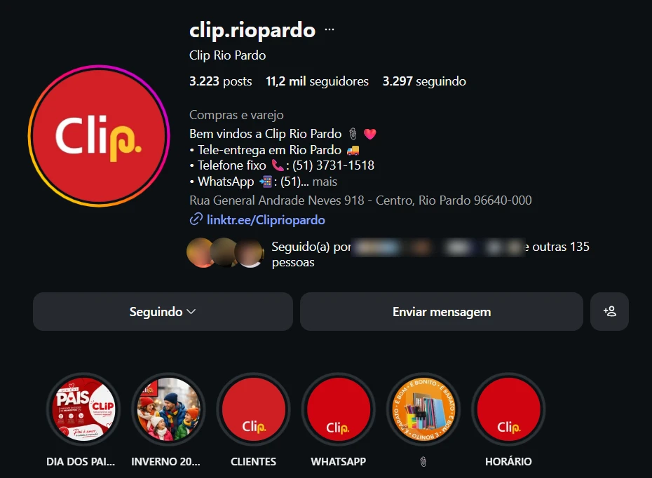 Perfil de Instagram da loja com 11,2 mil seguidores